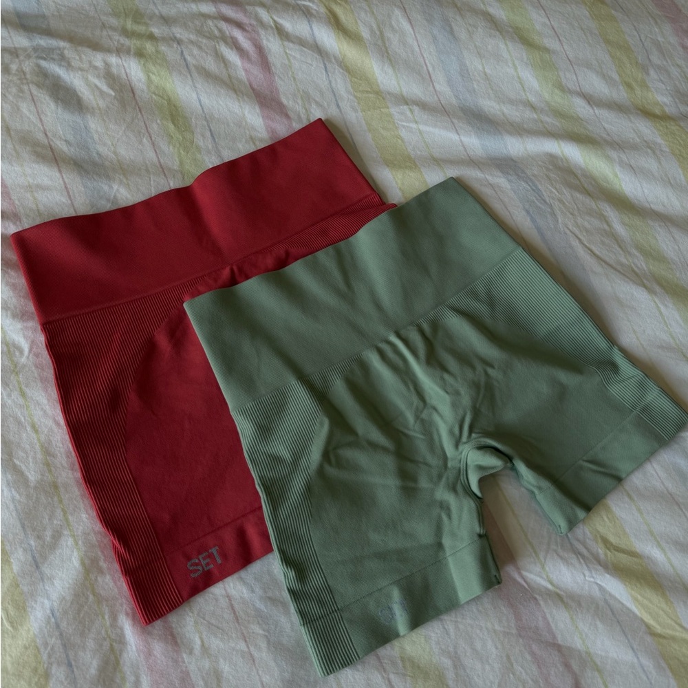 SET Active Red and Green Athletic Shorts